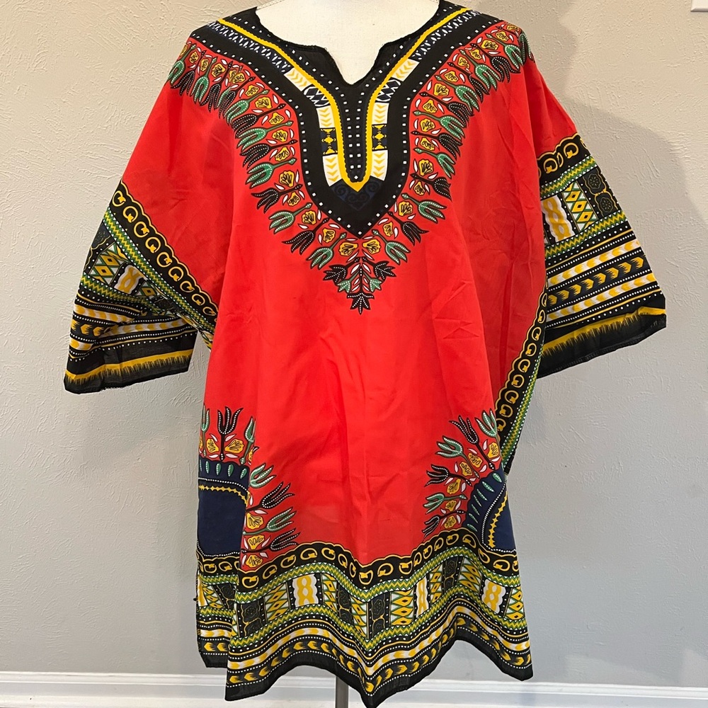 Vibrant Red Dashiki Top